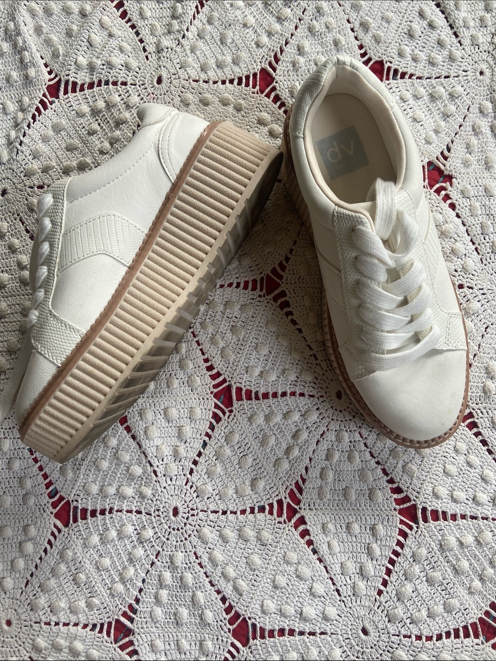 DV by Dolce Vita White Platform Sneakers with Tan Crepe-Style Sole - Picture 2 of 11